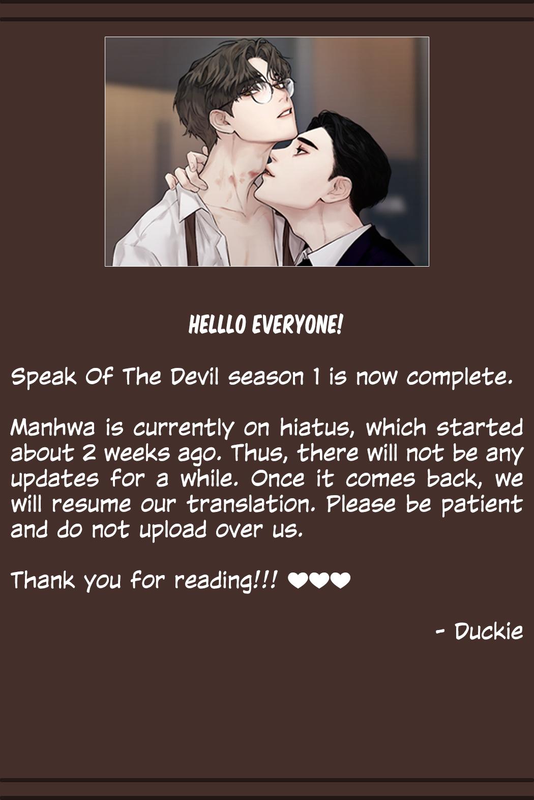 Speak Of The Devil Notice. : Hiatus - Picture 1