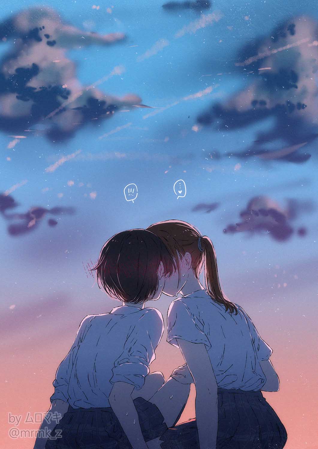 100 Days Of Yuri Challenge Chapter 64: Day 64 - First Kiss Under The Evening Sky - Picture 1